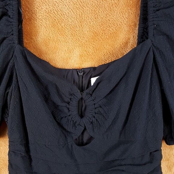 FINDERS KEEPERS Womens Dress Size 6 Black Bodycon Ruched Puff Sleeve Keyhole - Picture 2 of 9